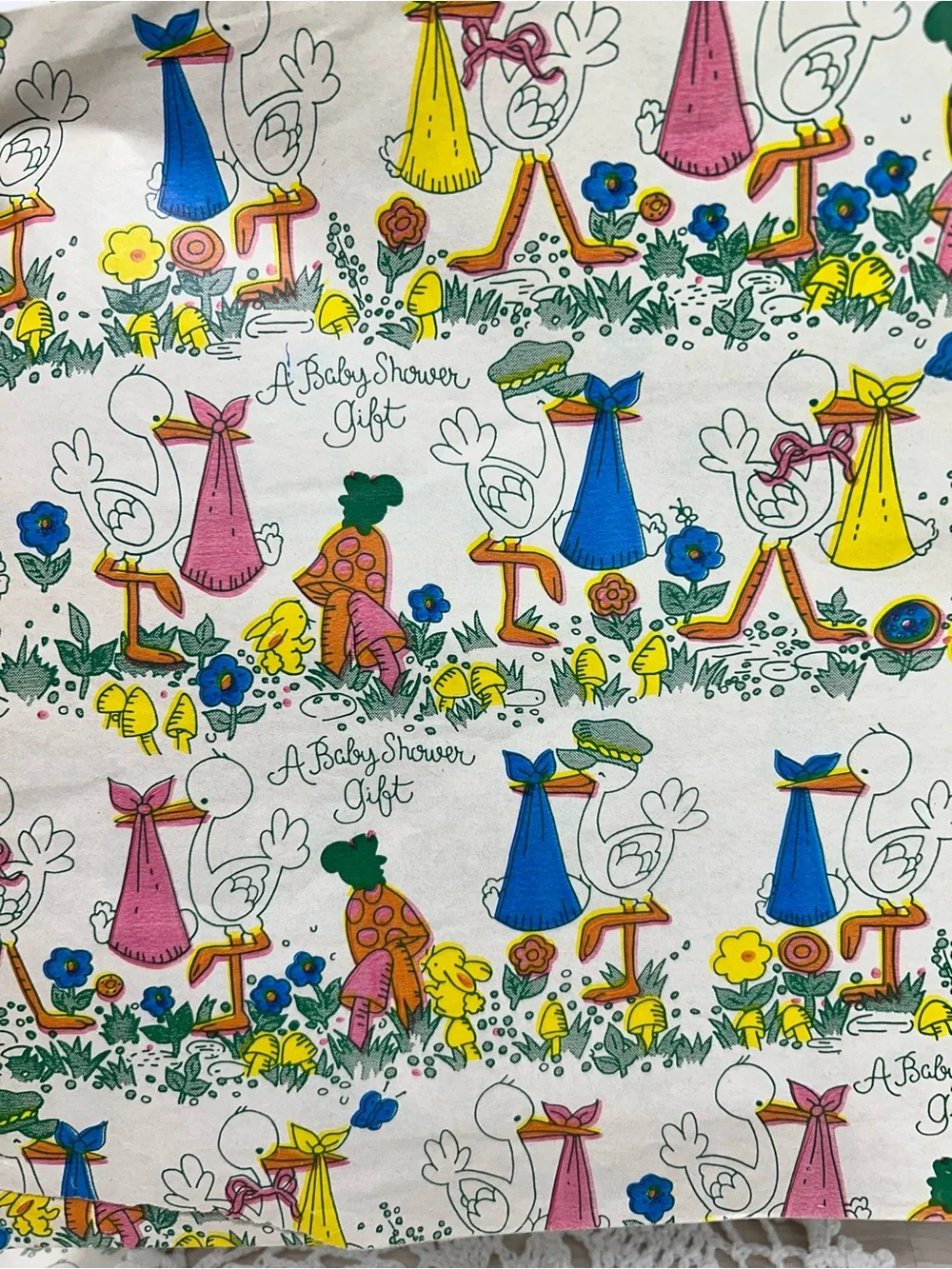 Vintage Baby Shower Stork Wrapping Paper Lot